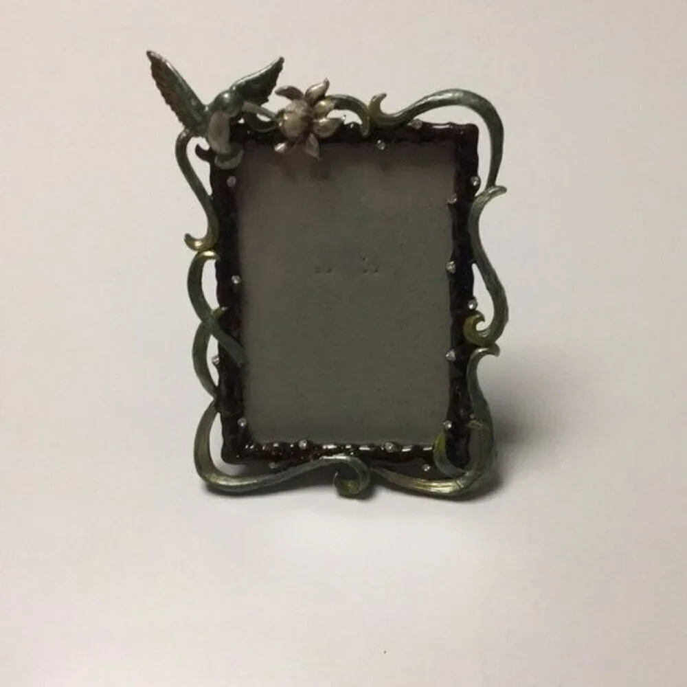Decorative Green & Brown Metal Photo Frame With Bird & Flower Accents
